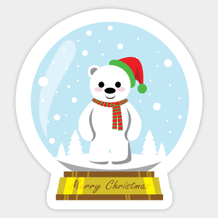 Merry Polar Bear Christmas inside Snowball Glass Sticker